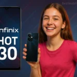 a woman holding a best 5g phone under 20000 - Infinix HOT 30