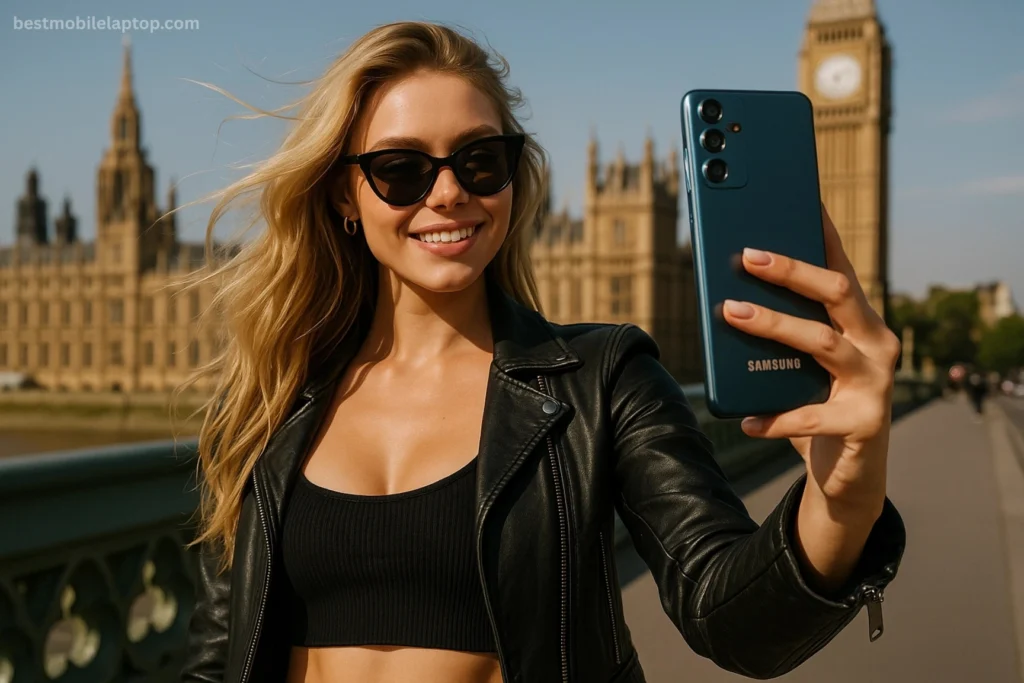 This Best Phone Under 20000 is Going to Shock You! 5 Girl is taking a selfie by Samsung Galaxy M35 which is known as the best phone under 20000 in India