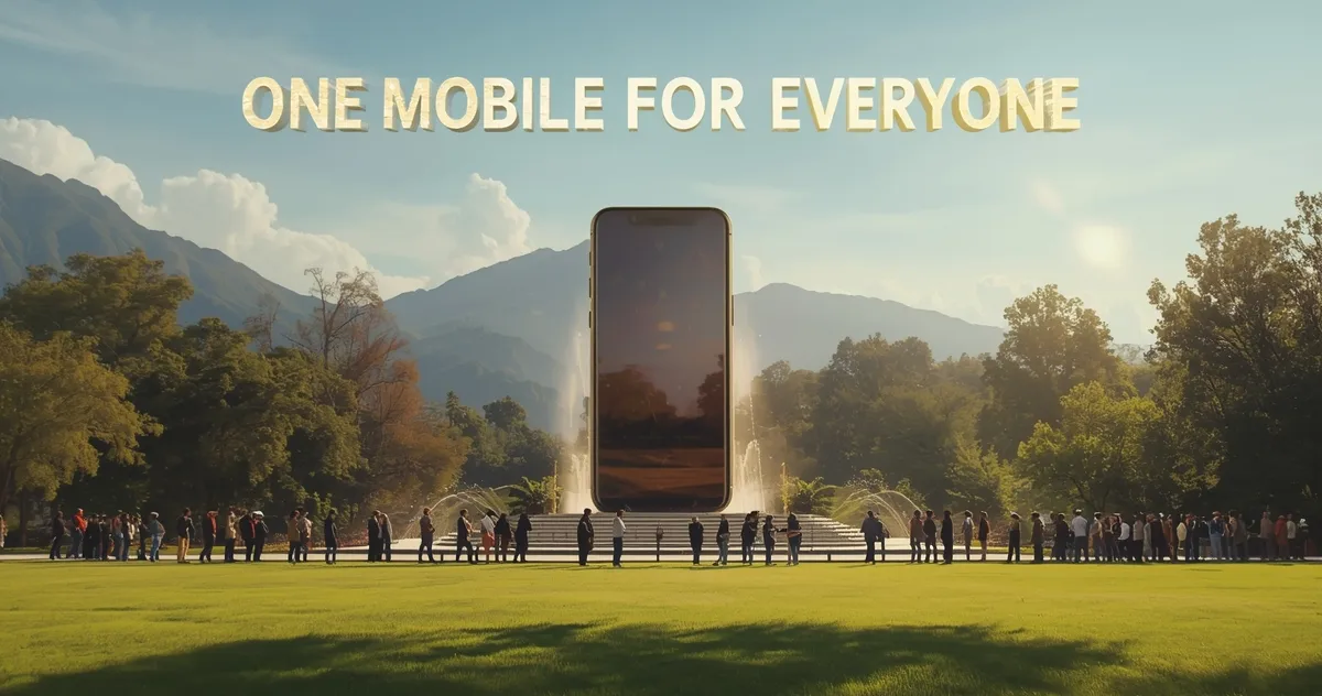 A single smartphone stands tall, connecting every walk of life with one powerful purpose.