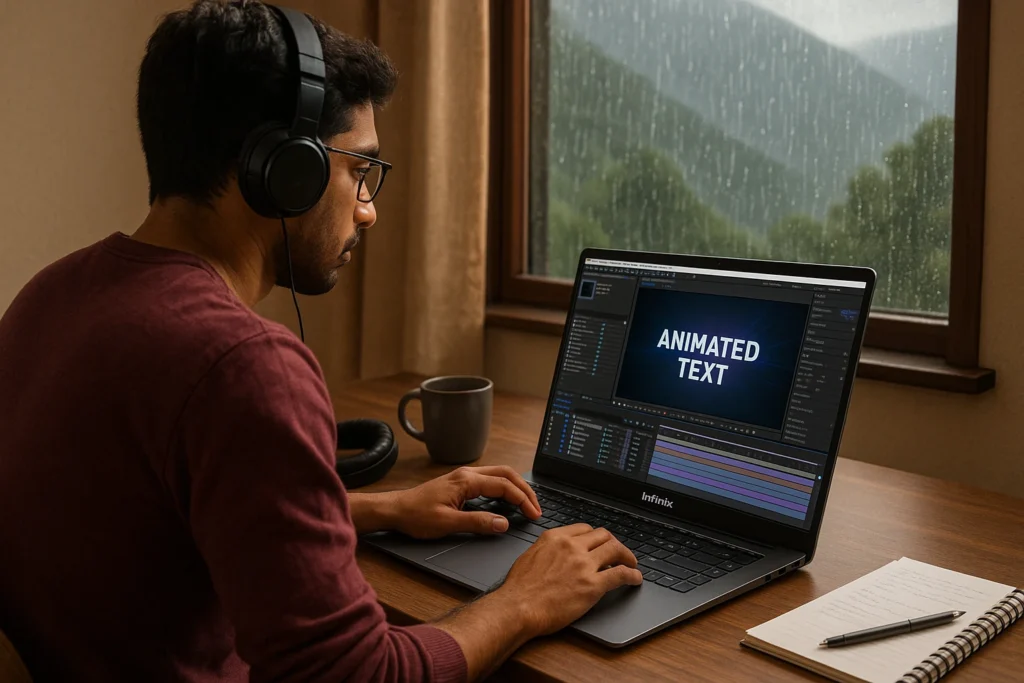 Best Laptop Under 60000 for Students and Professionals – Performance Meets Budget A focused student using a best laptop under 60000 and doing video editing