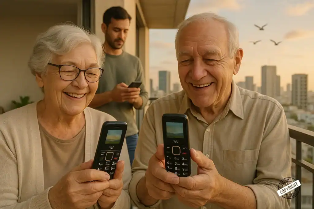 Top Keypad Phone – Simple, Reliable & User-Friendly Elderly couple smiling and showing itel keypad phone models, highlighting ease of use and accessibility.