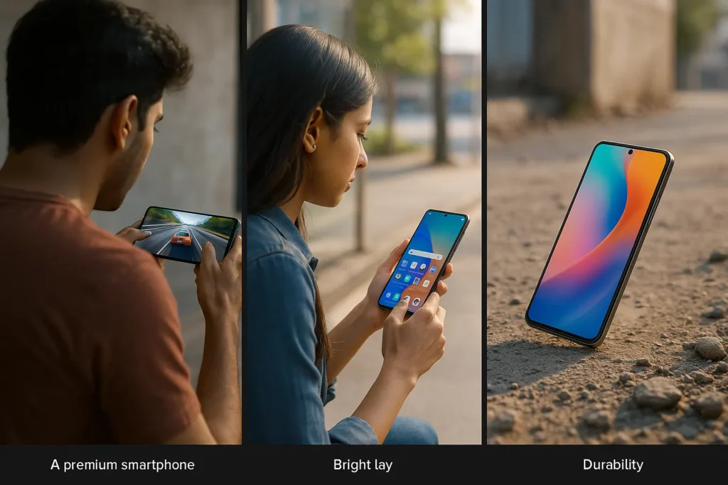 Feature-rich 5G mobile under 12000 offering smooth gaming, vibrant display, and rugged design People using a budget 5G mobile under 12000 — ideal for gaming, social media, and outdoor durability.