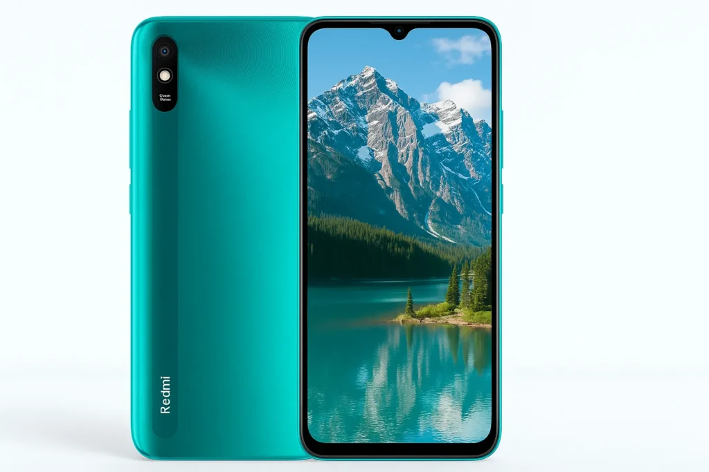 Redmi 9i refurbished phone under 5000 Redmi 9i - one of the best refurbished phones under 5000 in blue colour, front and back view