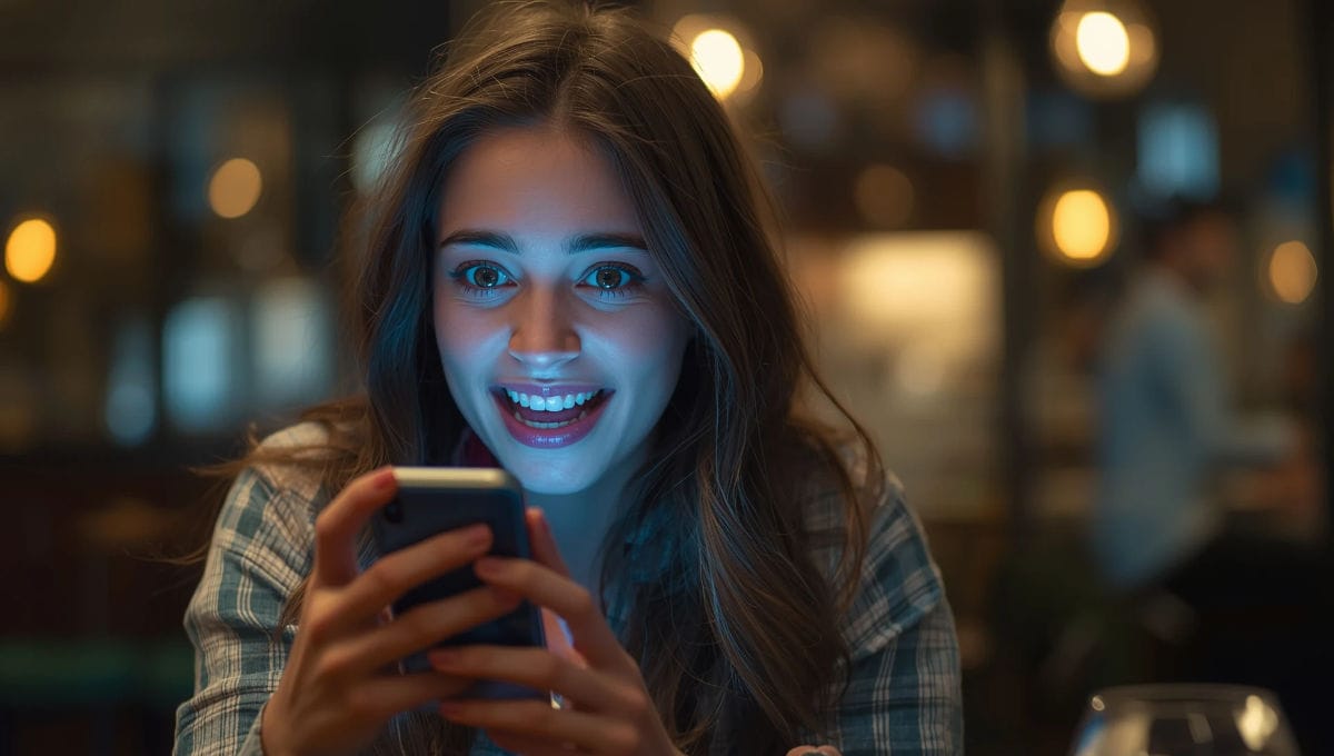 a girl is amazed by checking the features of a top mobile under 12k