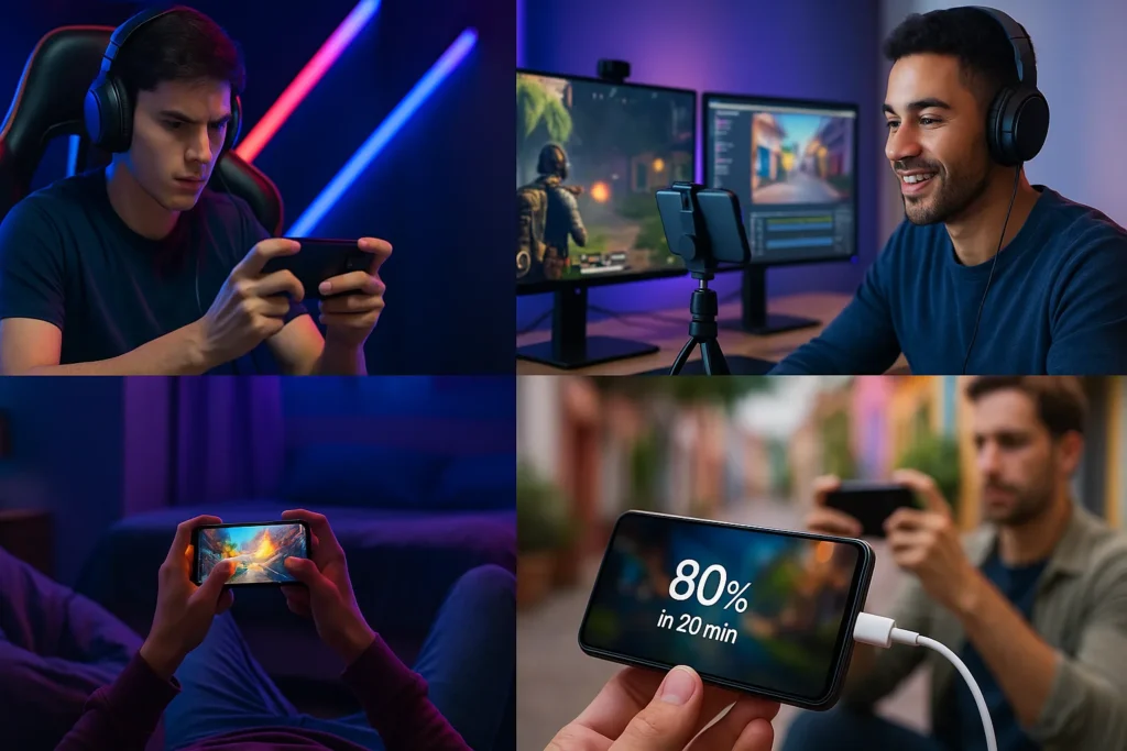 Peoples gaming on an Infinix phone with fast charging, high refresh rate, and smooth graphics performance