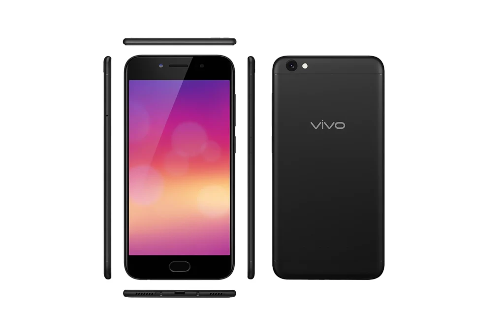 Vivo Y67 Refurbished Mobile – Sleek Design and Reliable Performance Black Vivo Y67 refurbished mobile showing front, back, and side views with sleek design