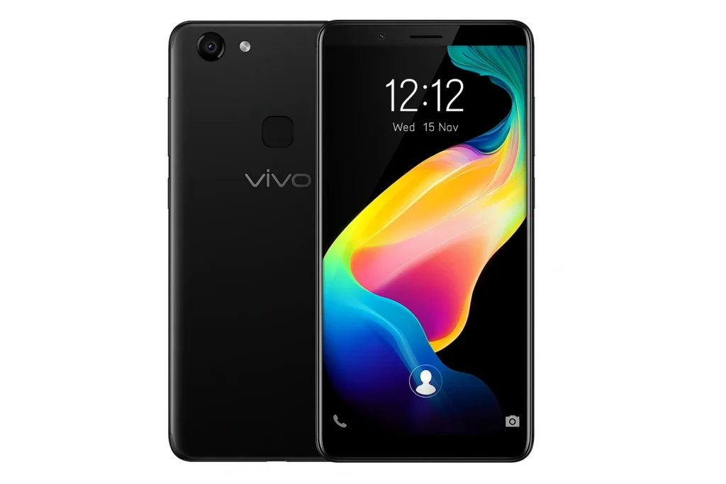 Vivo V7 Refurbished Mobile – Premium Quality at Affordable Prices Black Vivo V7 refurbished smartphone with a colourful display, premium quality refurbished mobile