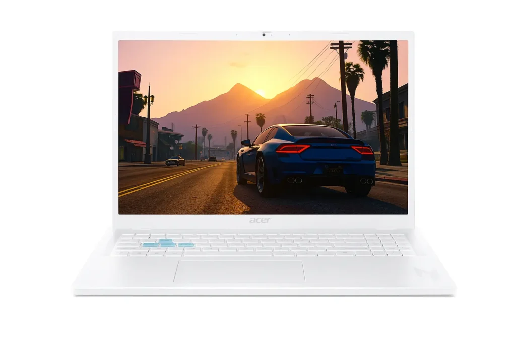 Laptop displaying sunset driving scene