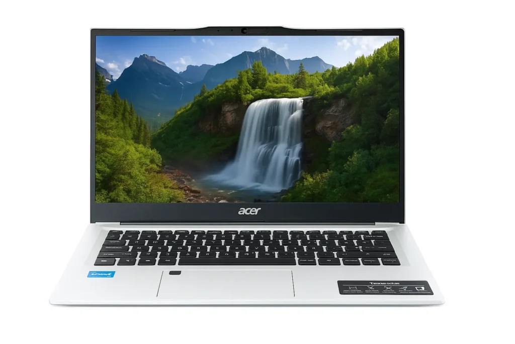 Acer laptop with scenic waterfall display