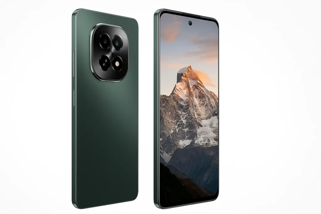 Realme C63 smartphone front and back view showing premium design and display.