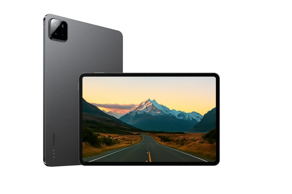 Tablet displaying scenic mountain landscape