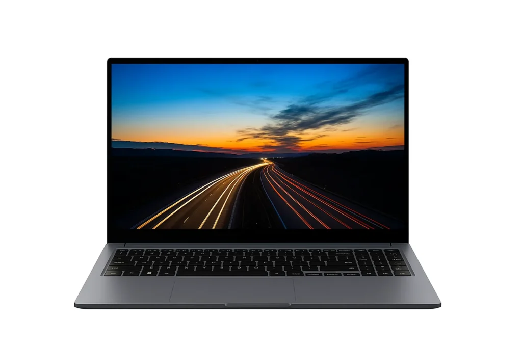 Displaying Samsung Galaxy Book Metal laptop with an amazing highway scene