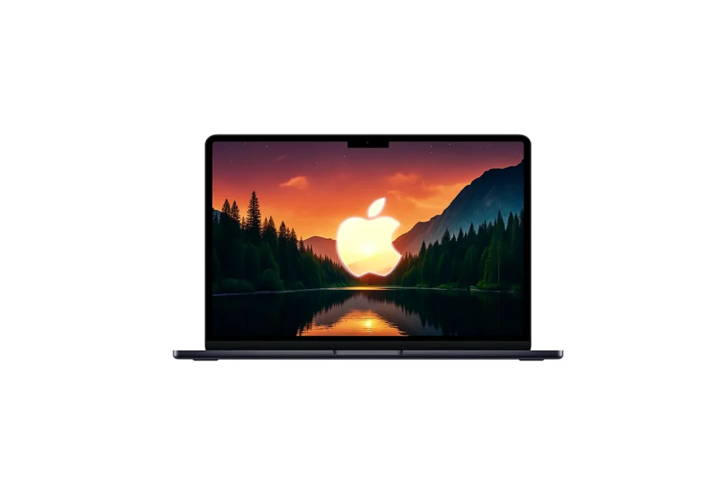 displaying apple macbook air m4 laptop with an eye catching realistic environment wallpaper