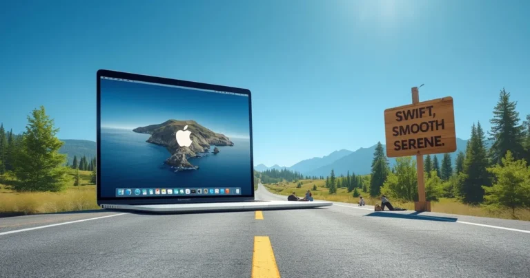 Apple MacBook Air M4 Laptop Feels Like a Life Upgrade! 7 realistic view of macbook air m4 laptop displaying on a road with an amazing board beside the road