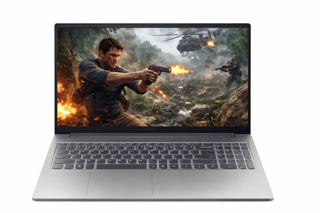 Lenovo LOQ gaming laptop interface displaying Lenovo LOQ gaming laptop interface with solid gaming scenes