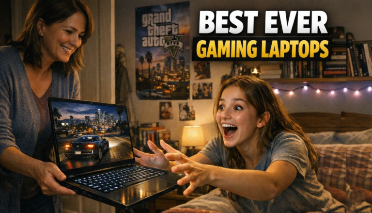 renew thumbnail of best ever gaming laptops latest post displaying a mother is giving a new laptop to her daughter